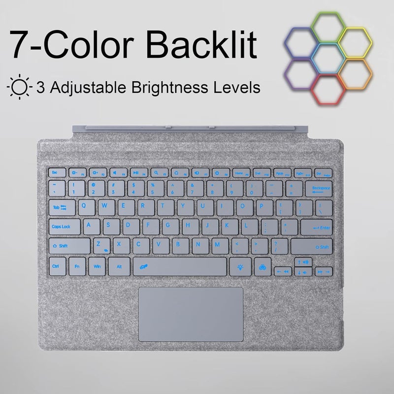 Mobee Type Cover for Microsoft Surface Pro 7+/ Pro 7 / Pro 6 / Pro 5 / Pro 4 / Pro 3, Bluetooch Type Keyboard with Multi-Touch Trackpad, Ultra Silm (Gray with Backlit) - Image 3